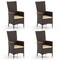 Set of 4 Mix Brown Rattan Chair with Beige Cushion Metal Frame Outdoor